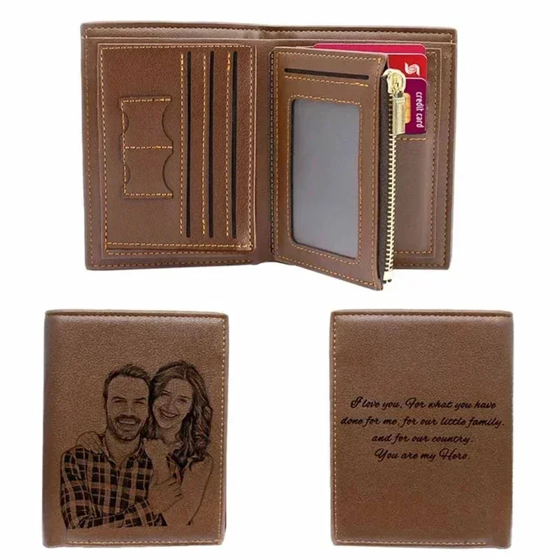 Personalized Father's Day Gift Men Custom Wallets Men High Quality PU Leather Engraved Short Purse Wallet Father's Day Gift