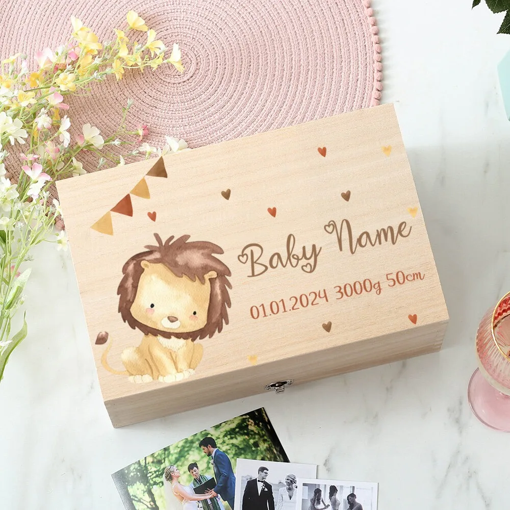 Personalized Memory Box Cute Animals with Name Wooden Keepsake Box Gift Idea for Baptism or Birth Baby's First Keepsake Boxes