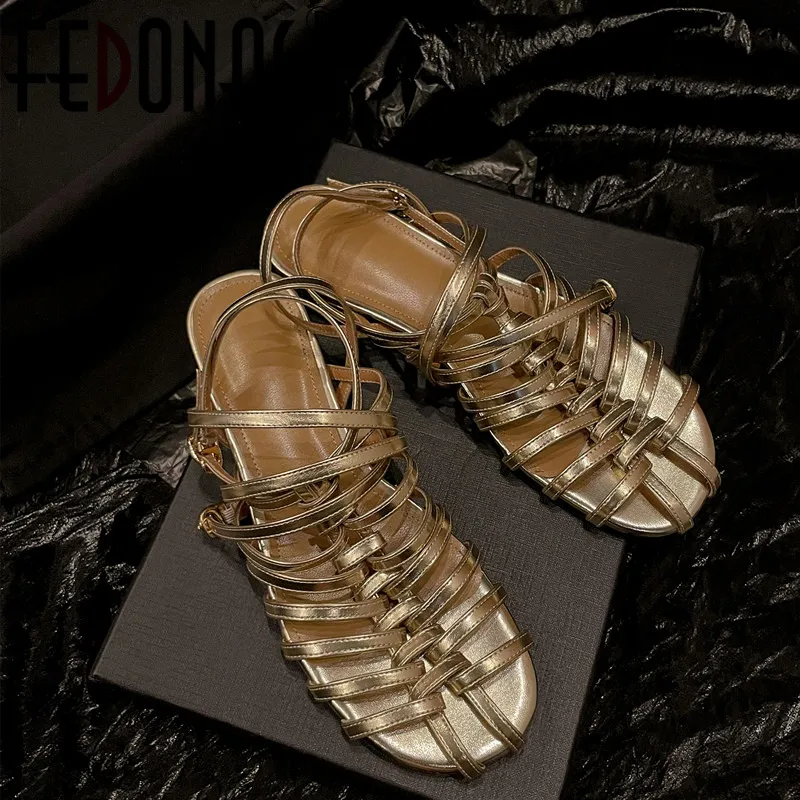 FEDONAS Fashion Design Rome Style Women Sandals Summer Low Heels Narrow Band Casual Party Shoes Woman Genuine Leather Quality