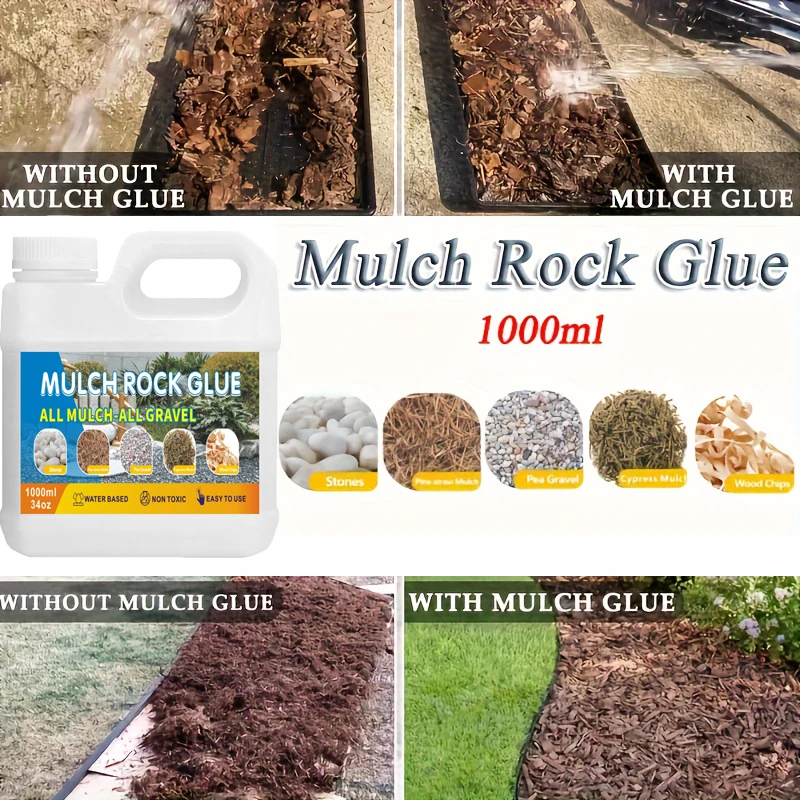 Pegamento de roca para mantillo, herramientas de paisajismo para jardín y Patio, guijarros de piedra, grava, caucho y madera, agente adhesivo seguro, 1000ml