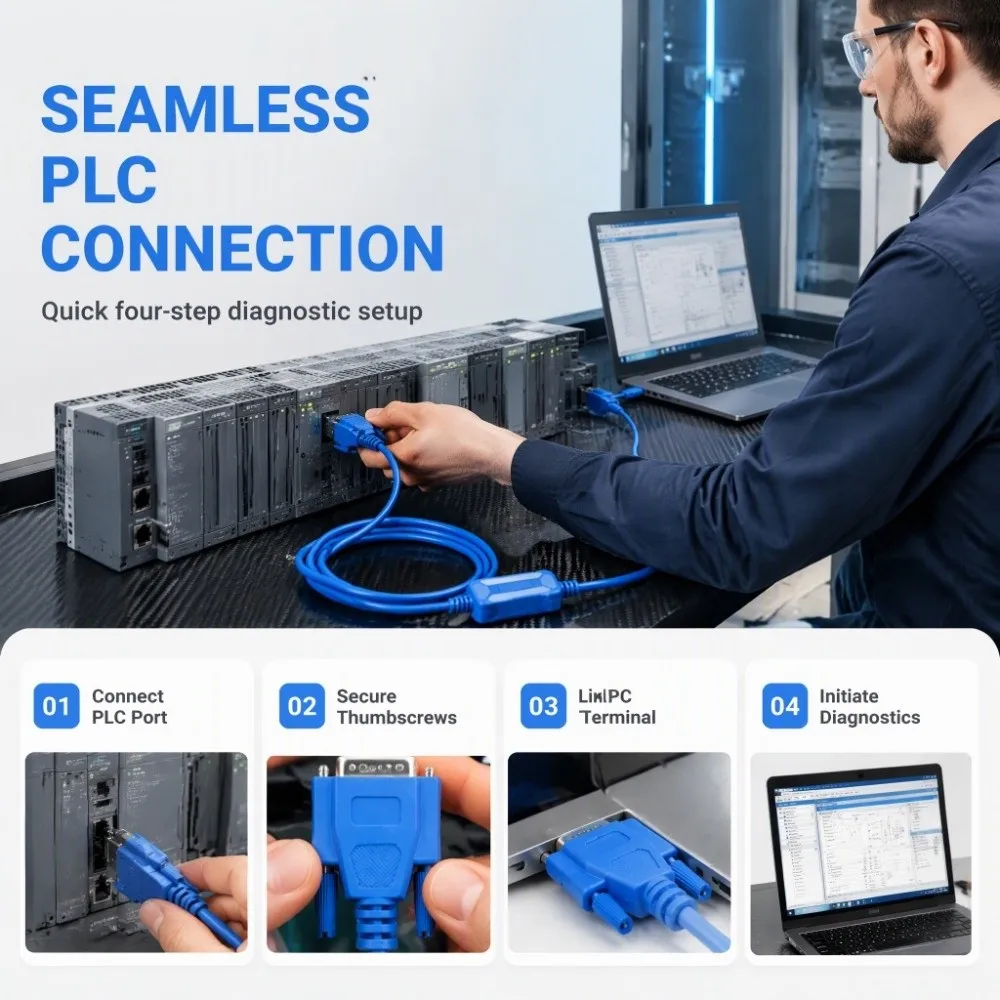 PVC Insulated Programming Cable Blue Color 7 Core PLC Programming Cable USB Interface Data Download Communication Data Cable