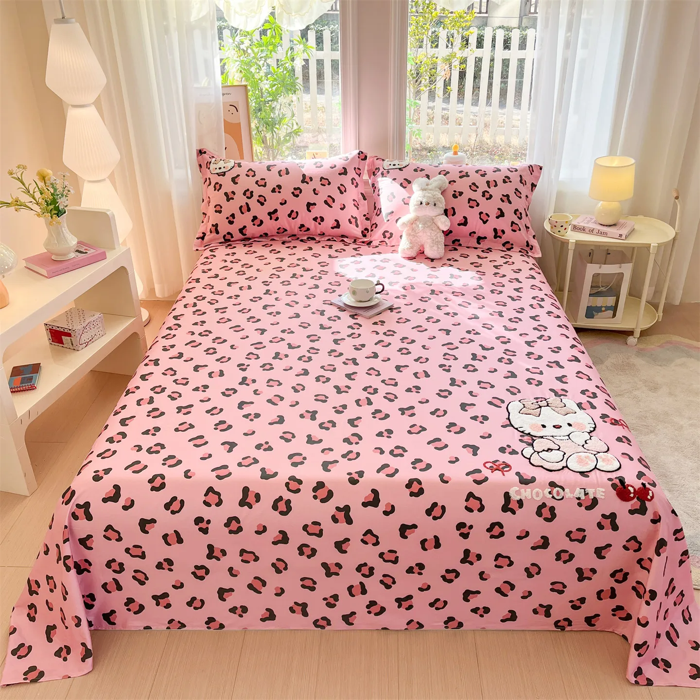 

Простыня из 100% хлопка с леопардовым принтом, в мультяшном стиле, с вышивкой, для детской комнаты, мягкая, для дома