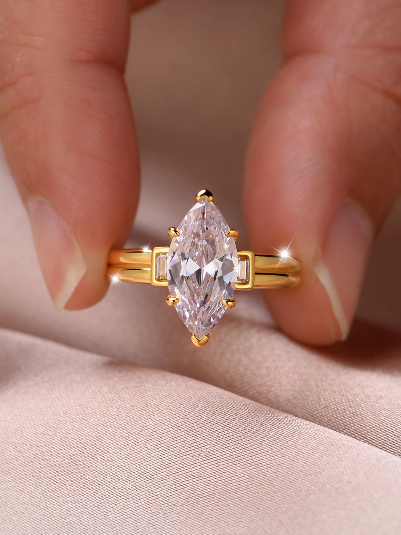 S925 فضة 3CT ماركيز مويسانيتي خاتم مجموعة غرامة مجوهرات مطلية بالذهب 18 كيلو مناسبة لهدايا عيد الميلاد