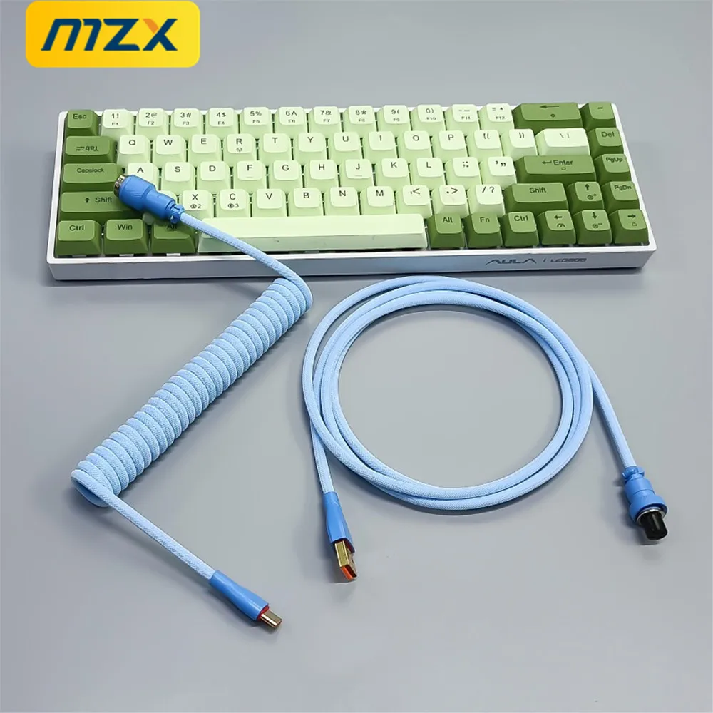 MZX Multi Color Coiled Cable Type C USB Detachable Aviator Aerial Connector Game 2 Double Sleeved Wire Cord Mechanical Keyboard