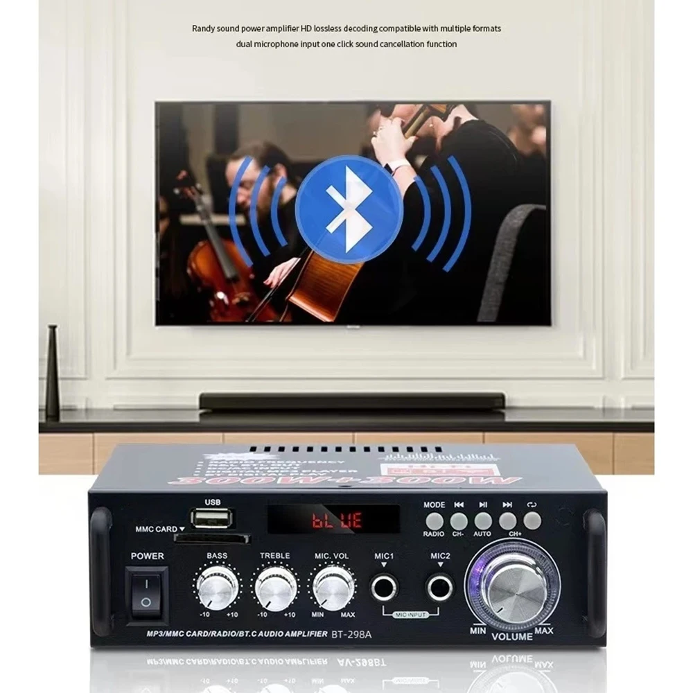 600W Power Amplifier HiFi Stereo Audio Amplifier Bluetooth 5.0 Home MP3 Player Supports AC100-240V Home Car FM Remote Control