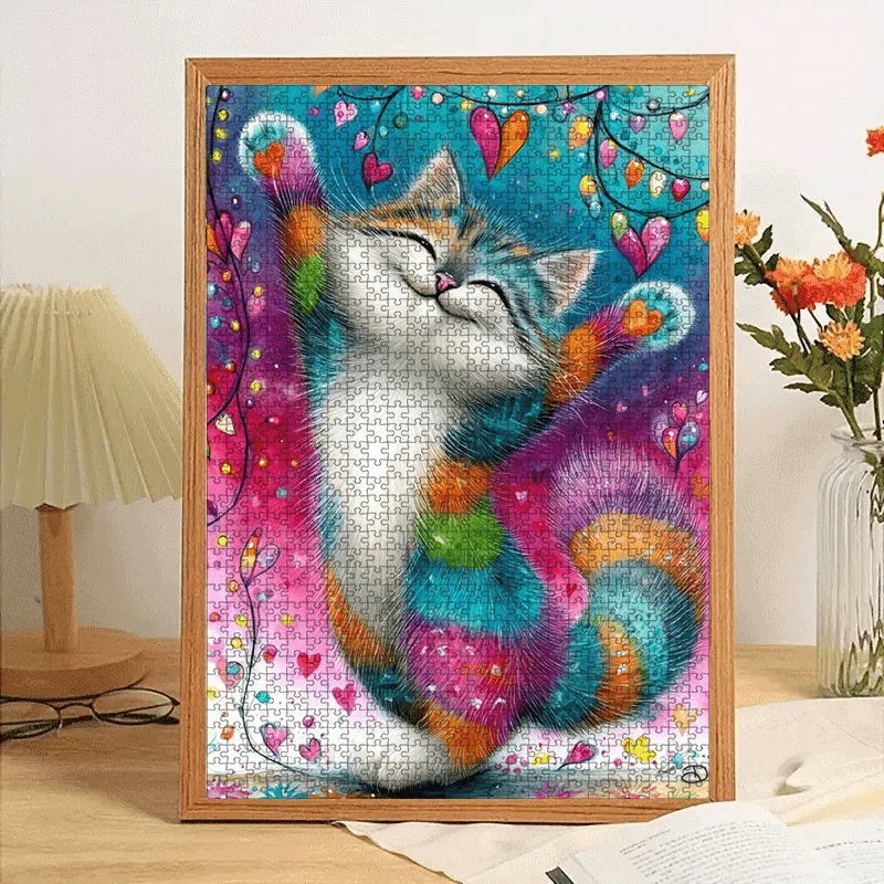 500/1000 Pieces Jigsaw Puzzle Colorful Abstract Cat Design Jigsaw Puzzle Educational Toy for Kids Children 's Games Gift
