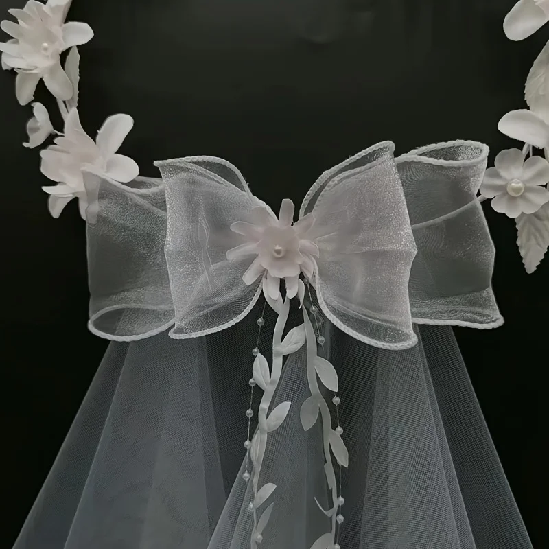 1pc Exquisite White Transparent Bridal Garland Veil with Flower Vines, Imitation Pearl Decor, Elegant Headwear for Wedding, Brid image 5