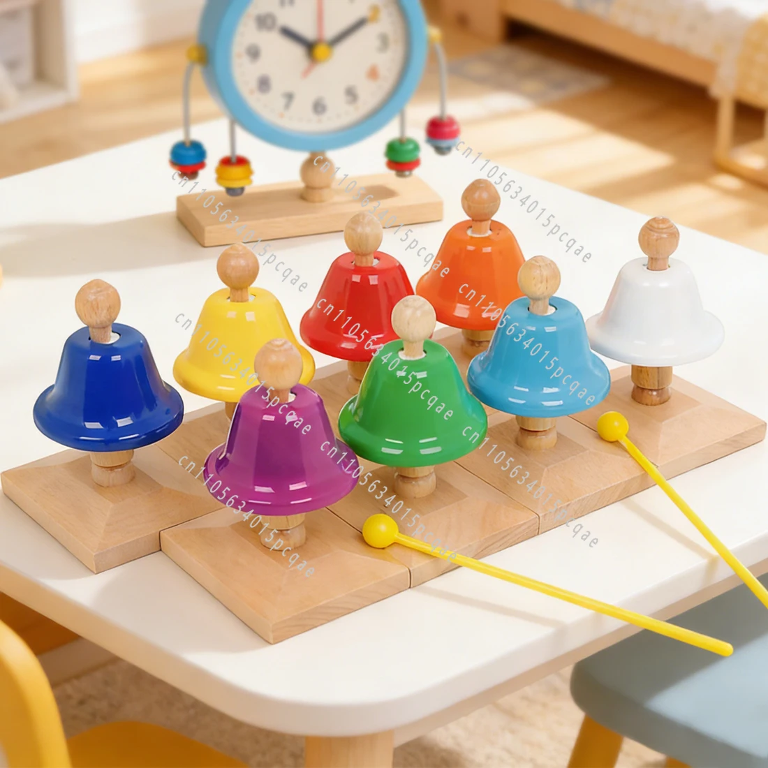 New Music Toy 8 Tone Metal Small Clock Set Clap Handbell Cute Aluminum Press Bell