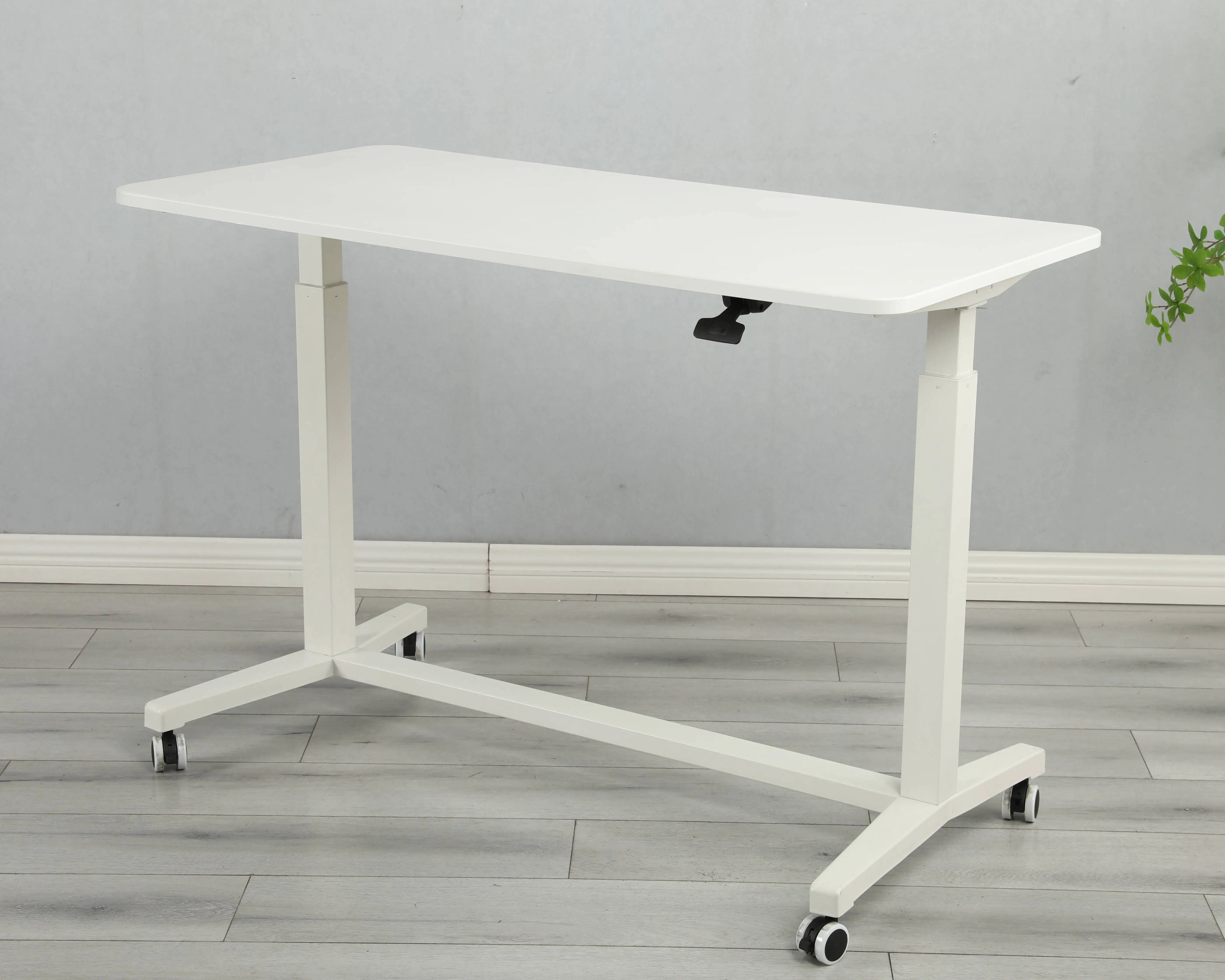 Furniture Ergonomic Gas Standing Height Adjustable Double Columns Table Movable Computer Laptop Desk With 4 Locked Wheels