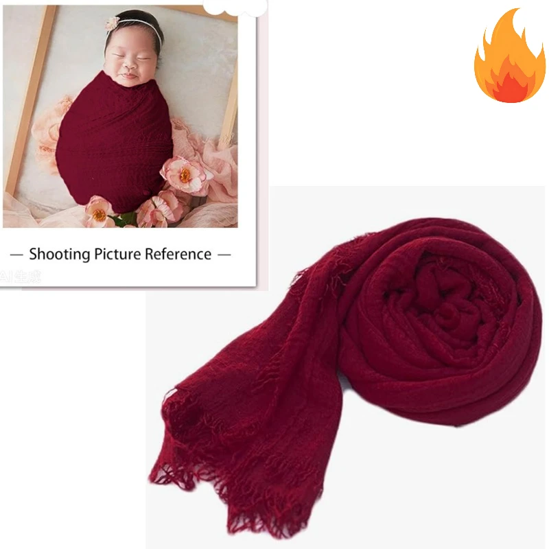 Photographer's Newborn Swaddle & Prop - Stretchy Cotton Hemp Fringed Wrap,Ripple Texture Baby Blanket Safe Posing Cozy Swaddling