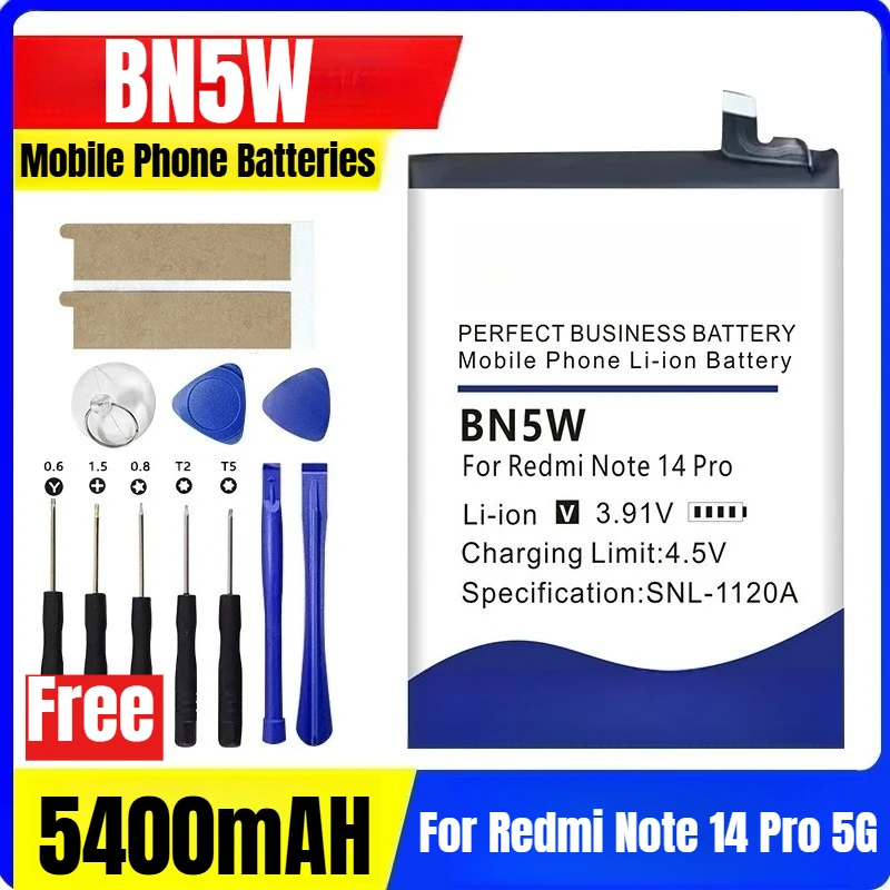 

BN5W 5400mAH Mobile Phone Batteries for Redmi Note 14 Pro 5G +Tools