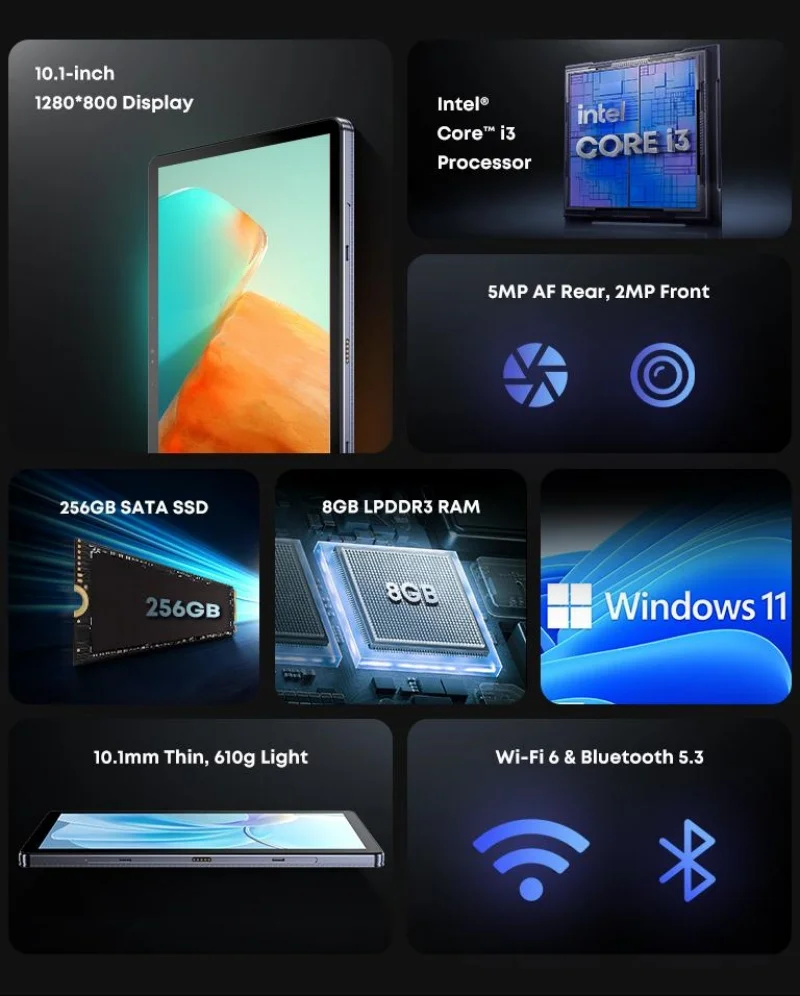 Chuwi hi10 x2 tablets dual-core intel 10th i3-10100Y 8gb ram 256gb rom intel uhd gráficos 615 10.1 "tela lcd 2 em 1 tablet ﻿