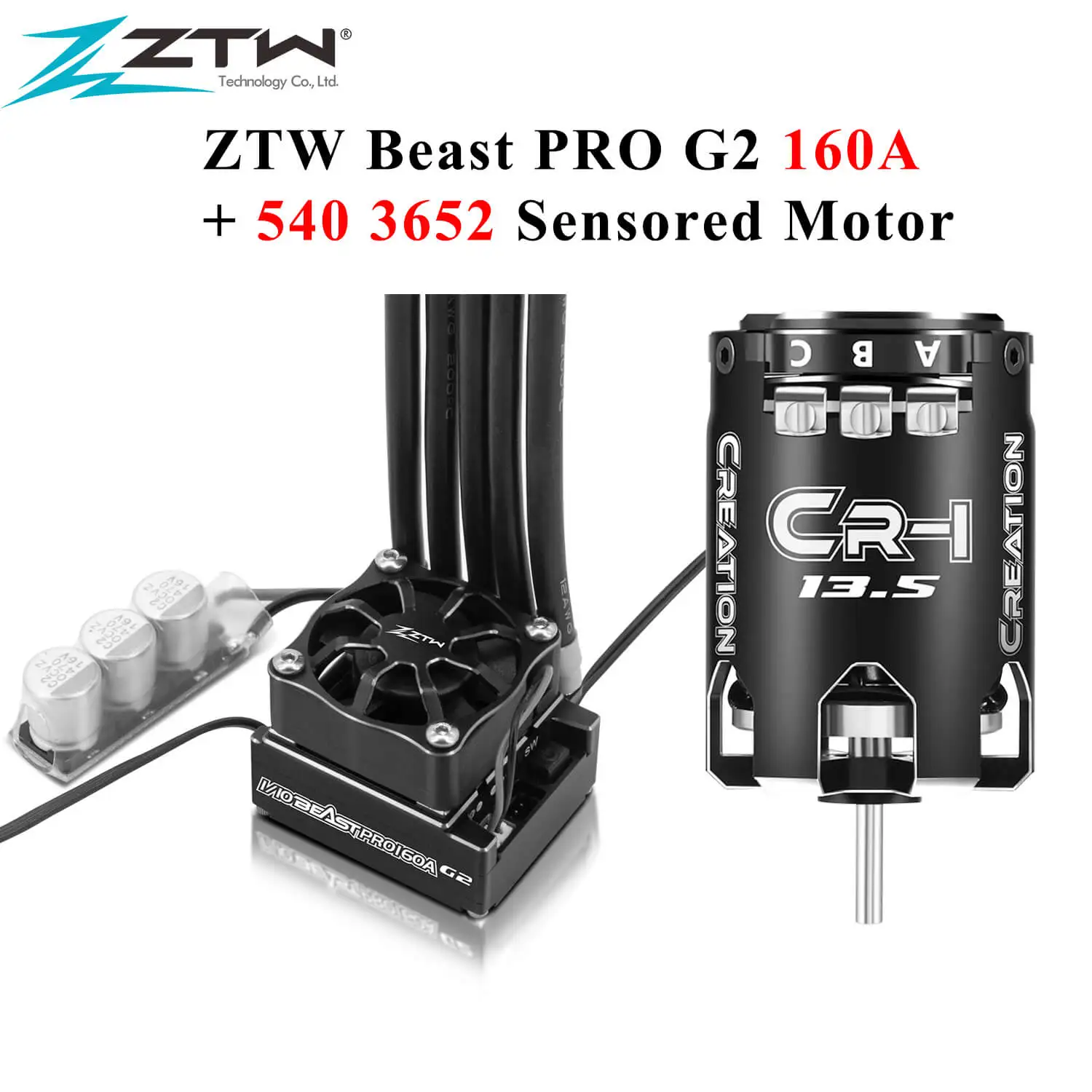 ZTW Beast PRO G2 160A ESC 2-3S Turbo 6V/7.4V Brushless Sensored 540 Motor 3652 Combo For 1/10th RC Racing Car Drifting