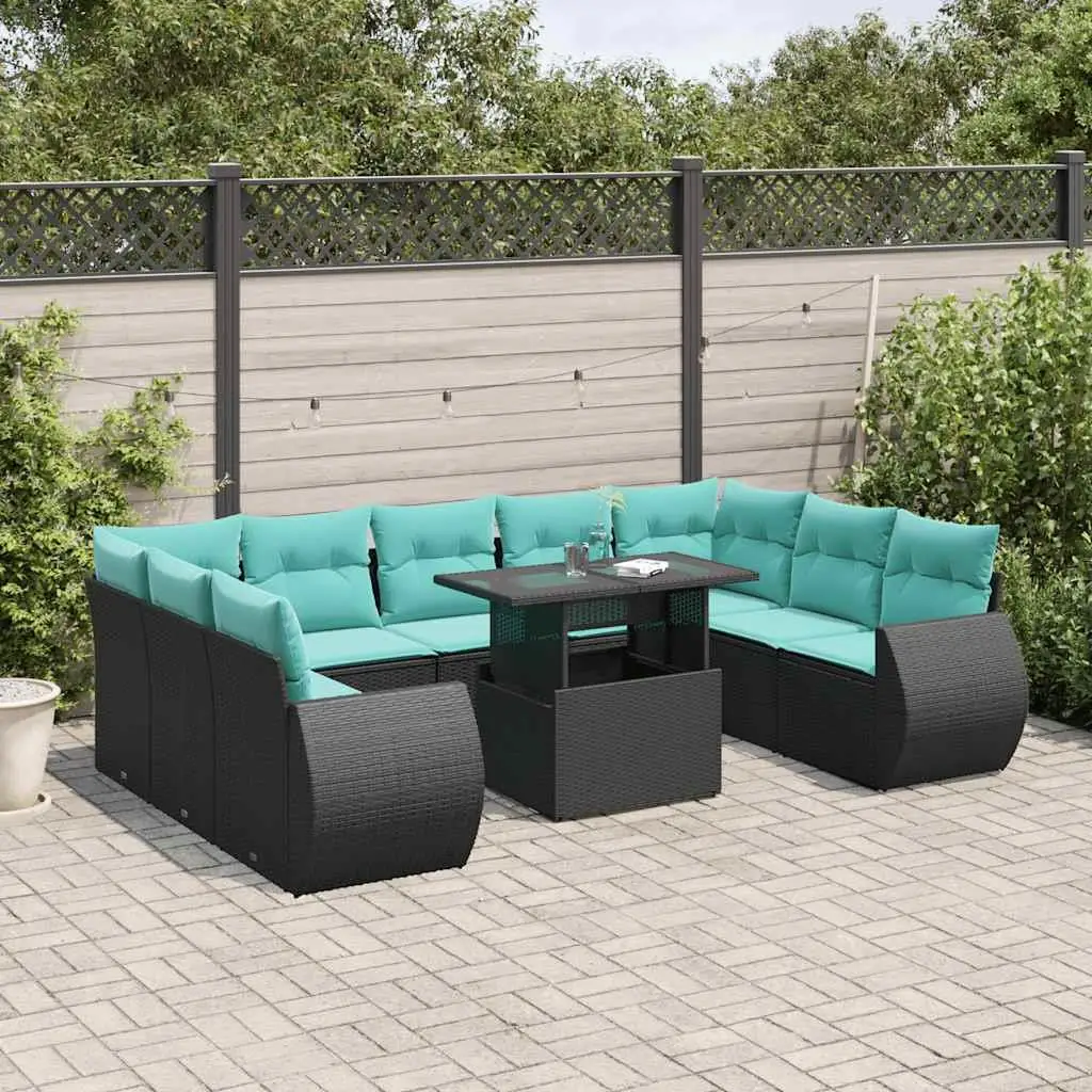 

10 Piece Outdoor Rattan Sofa Set with Cushions Dazzling Black Patio Furniture