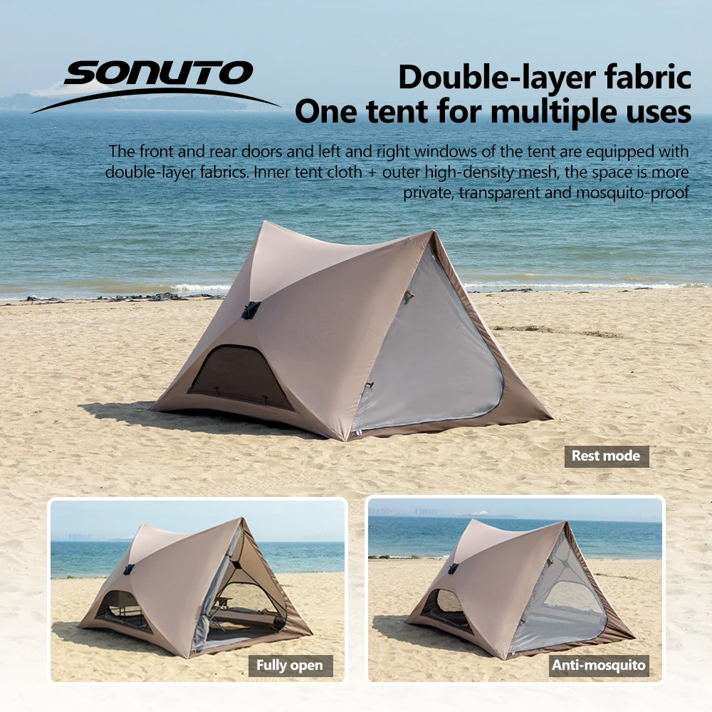 Sonuto 2-4 Person Instant Setup Camping Tent Waterproof Windproof Lightweight Outdoor Beach Hiking Tent 210D Oxford