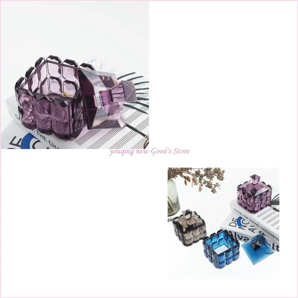 

57QA DIY Epoxy Crystal 3D Anniversary Drill Cube Jar Storage Box Mold for Soap Holder DIY Jewelry Storage Home Decor