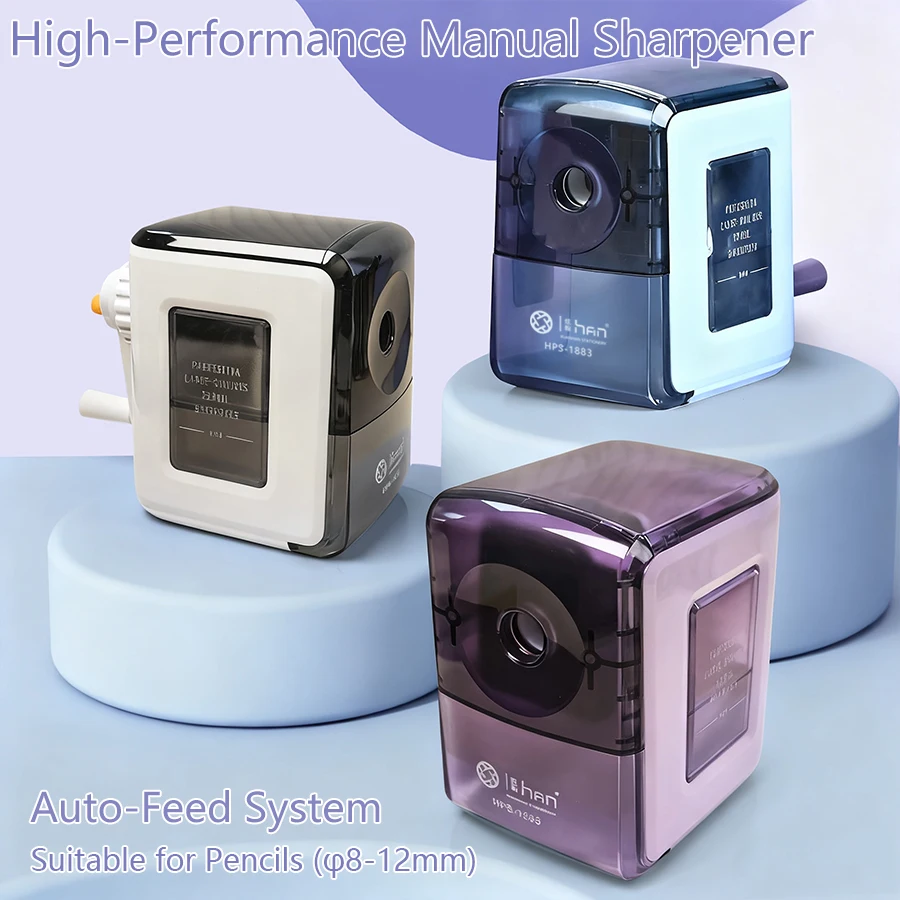 Manual Pencil Sharpener for 8-12mm Auto-feed Hand Crank Sharpener 3 Adjustable Sharpness Settings Jumbo Pencils School Office