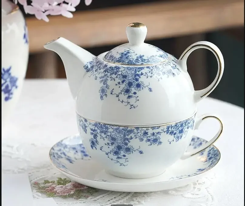 

English Flower Teapot Classical Blue and white Pot Home Ceramic Cup Saucer Phnom Penh Afternoon Teaware Set