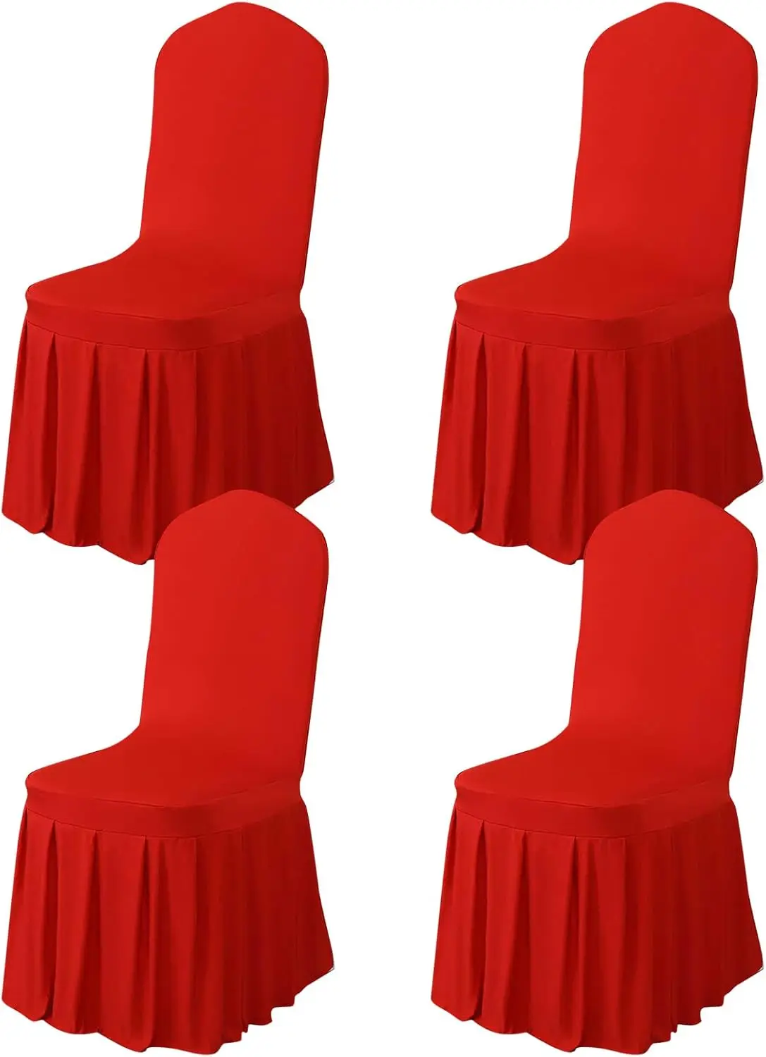 

4Pc Parson Skirt Removable Chair Covers Stretch Spandex Washable Fitted Chair Protector Cover For Dining, Party, Ceremony (Red)