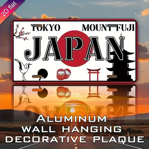Tokyo Japan Mount Fuji Aluminum License Plate - Retro UV Printed Wall Art Decor, Bold Japanese Characters with Cherry