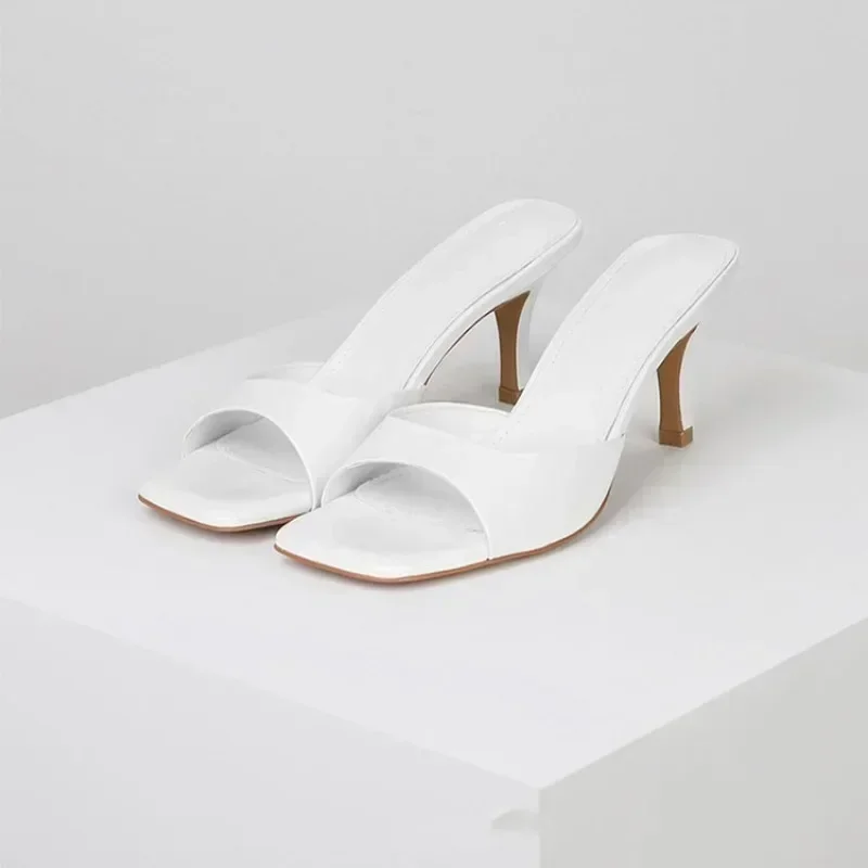 شباشب نسائية مفتوحة من الأمام بمقدمة مربعة وكعب رفيع سهلة الارتداء للنساء فستان خارجي أحذية صيفية شباشب بكعب للسيدات للمكتب