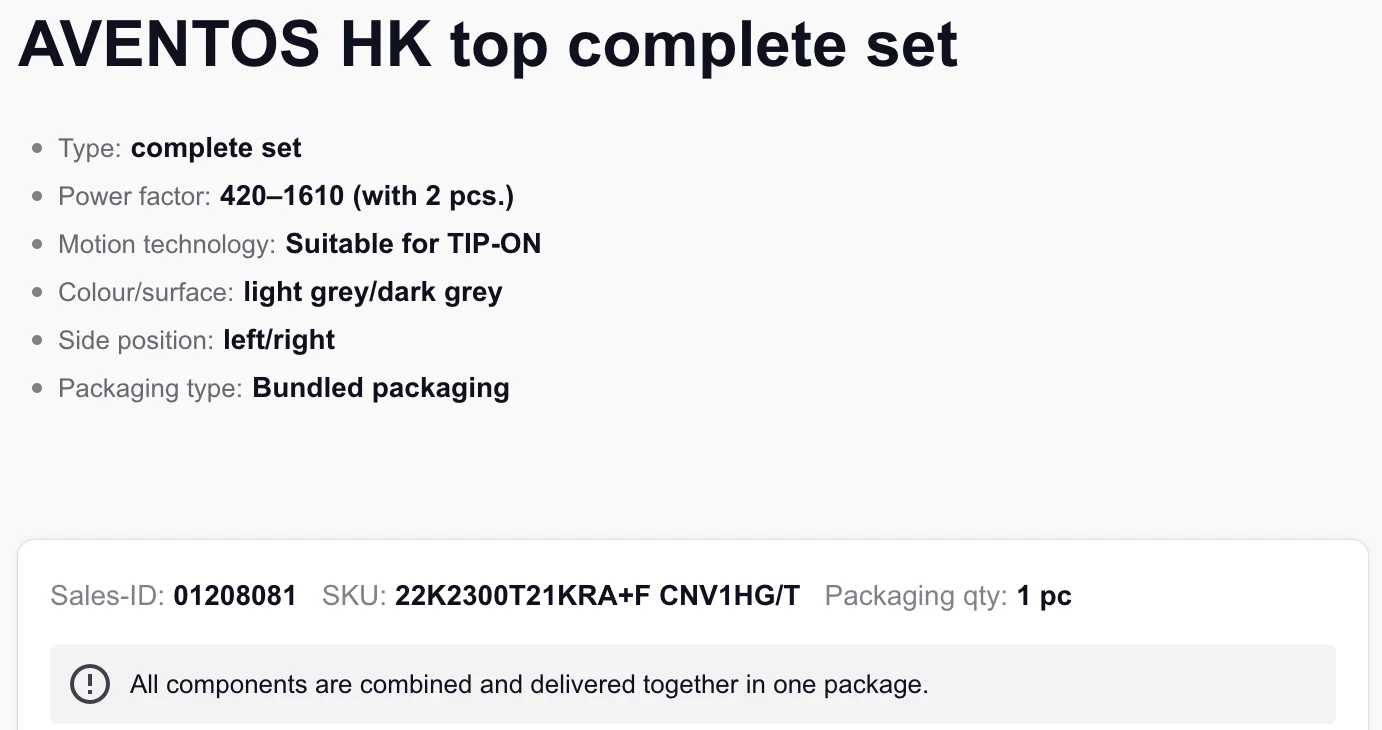Blum1 AVENTOS HK Top Lift System Torque: 420-1610 Suitable for Push-to-open Light Gray Suitable for Kitchen/Living Room