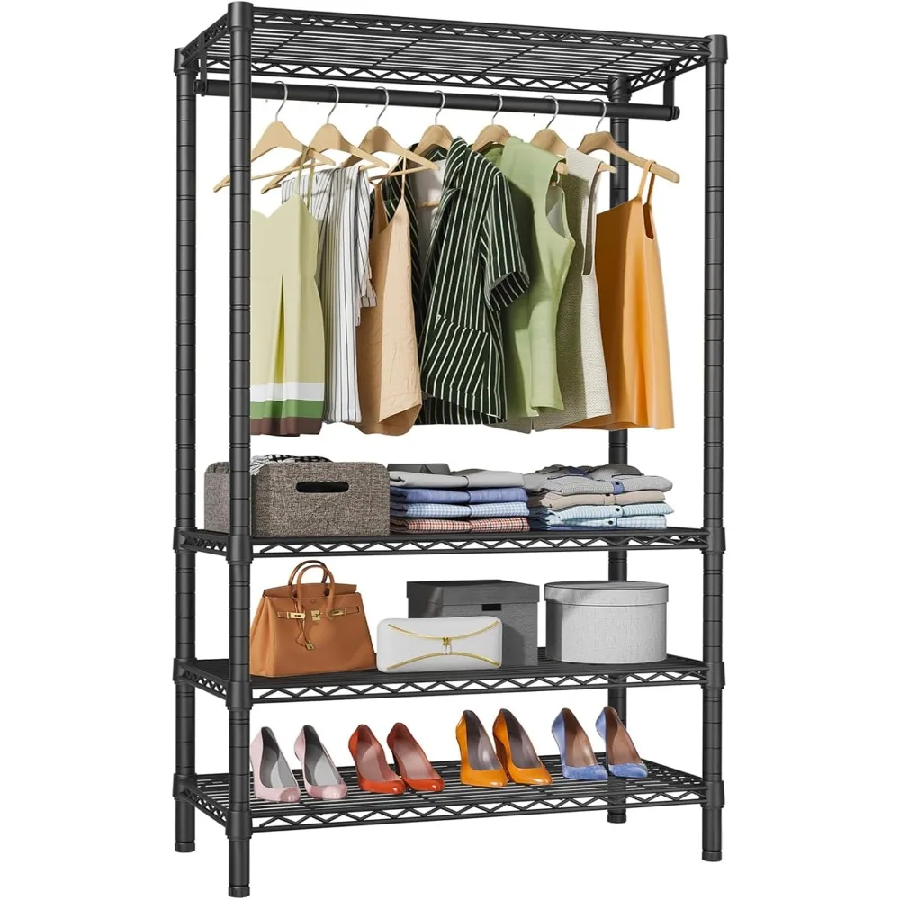 V1S Wire Garment Rack 4 Tiers Heavy Duty Clothes Rack for Hanging Clothes Large Clothing Rack Freestanding Closet with Hanging