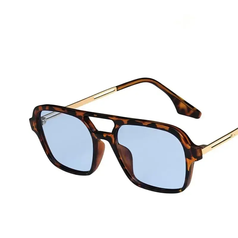 Retro Double Bridges Women Sunglasses Fashion Pink Gradient Eyewear Trending Hollow Leopard Blue Sun Glasses Men Shades