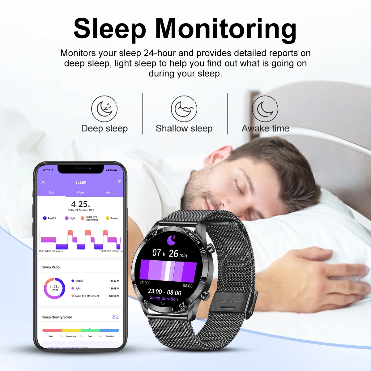 LIGE Smart Watch Men Fashion Luxury Full Touch Bluetooth Call Steel Band Watches Men Waterproof Sport Fitness Men's Smartwatch