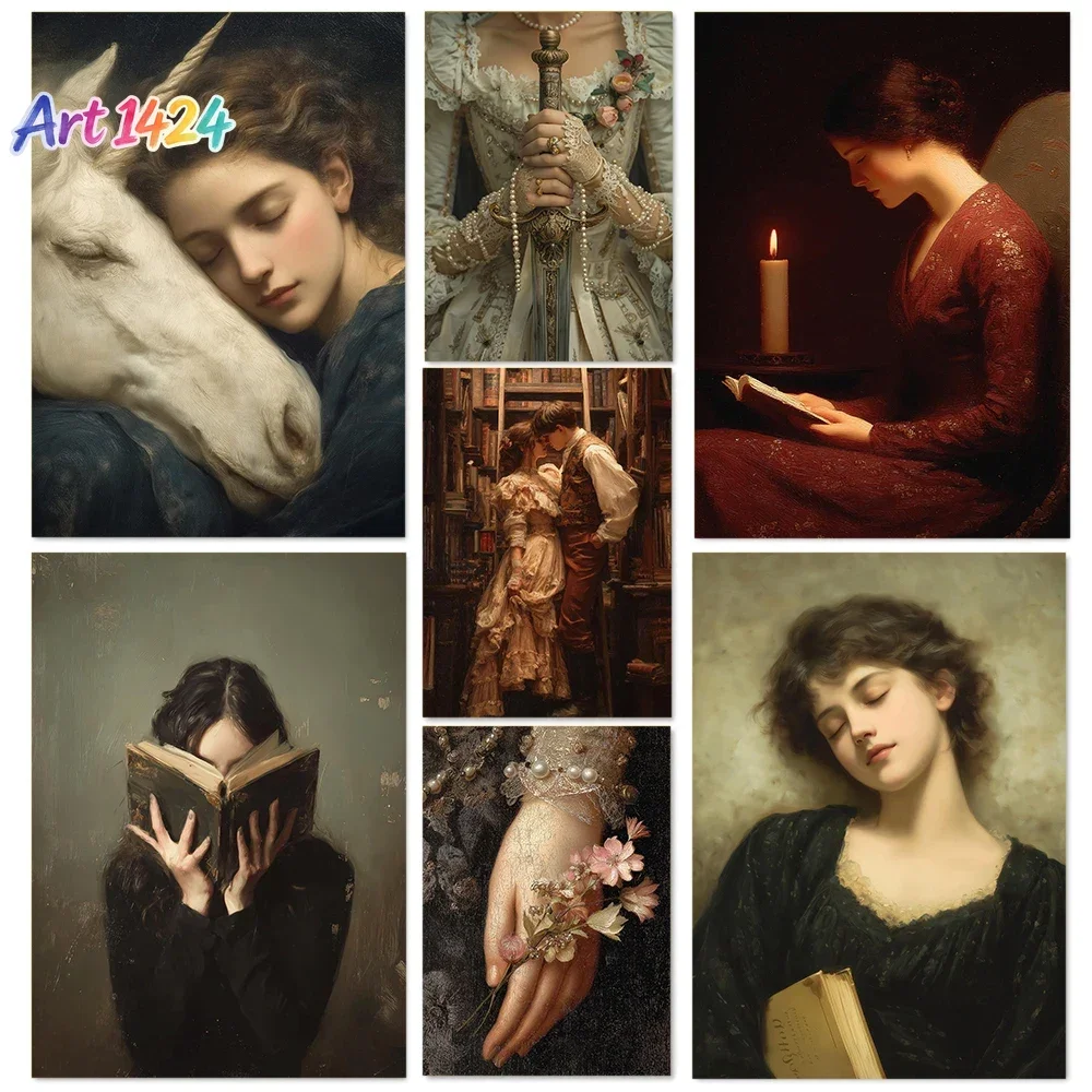 Romantic Fantasy Renaissance Style Retro Portrait Art Poster Canvas Printing Hotel Homestay Room Wall Decoration Painting Gif