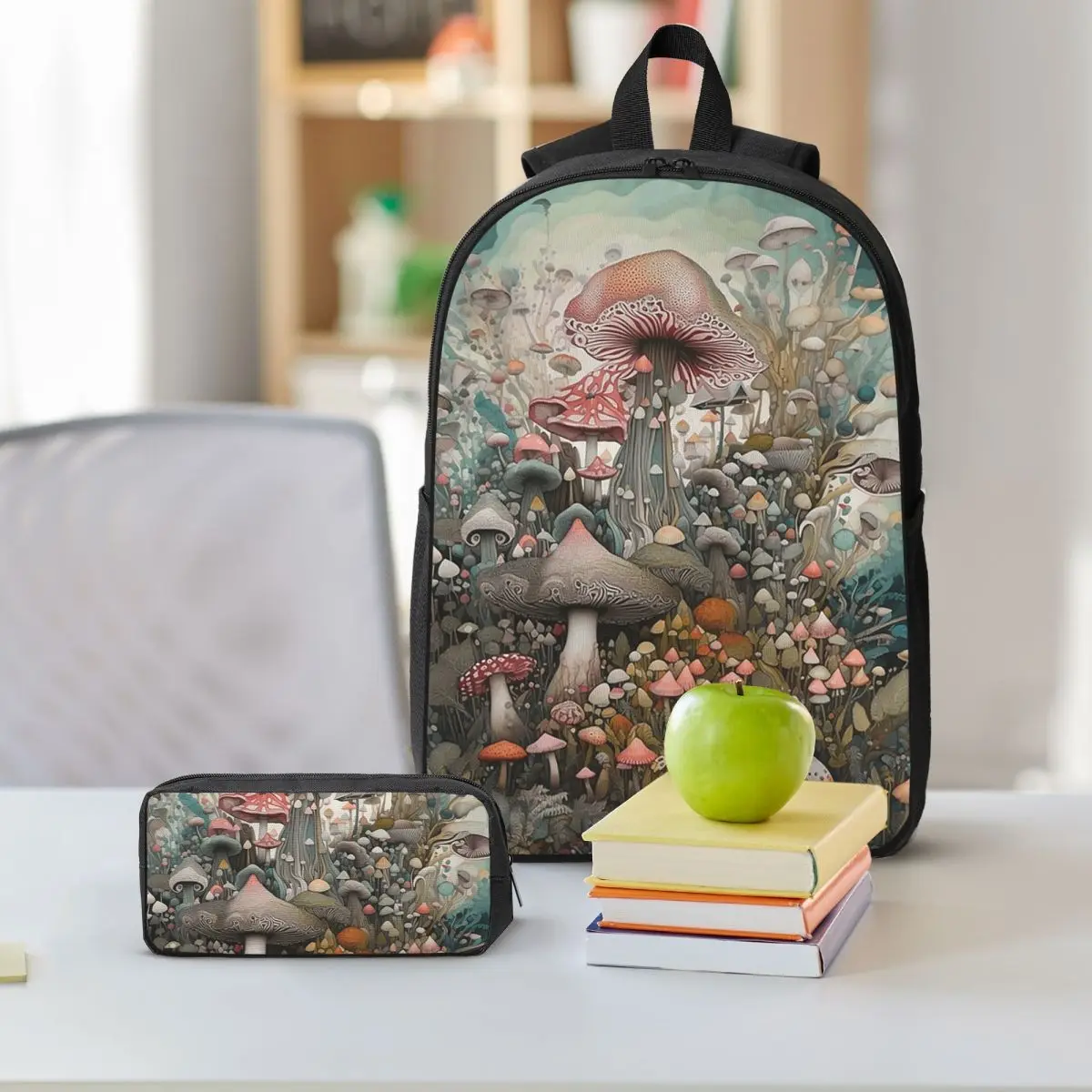 Magical Mushroom Field Backpack Boys Girls BookBag School Bag Shoulder Bags 3ps Insulated Lunch Bag Pencil Case