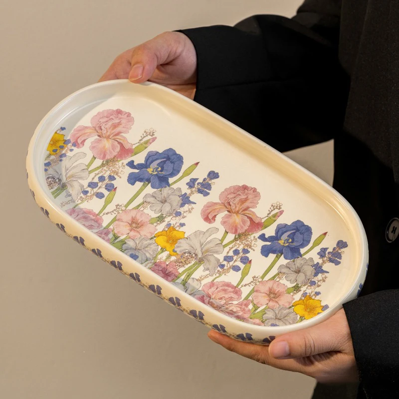 Vintage Floral Serving Plates Large Oval Dinner Plate Elegant Ceramic Plate with Pallet Gift Box
