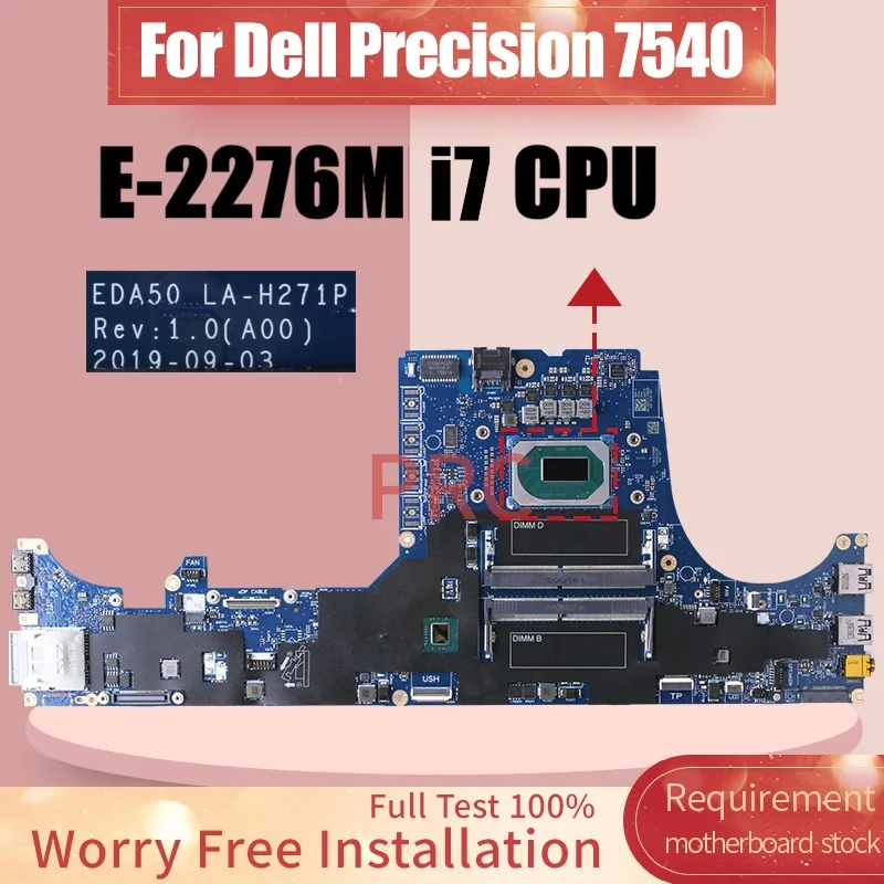 For DELL Precision 7540 Laptop Motherboard LA-H271P SRFCK E-2276M SRFCN i7-9850H 0DKGFW 0GRT7C Notebook Mainboard Tested