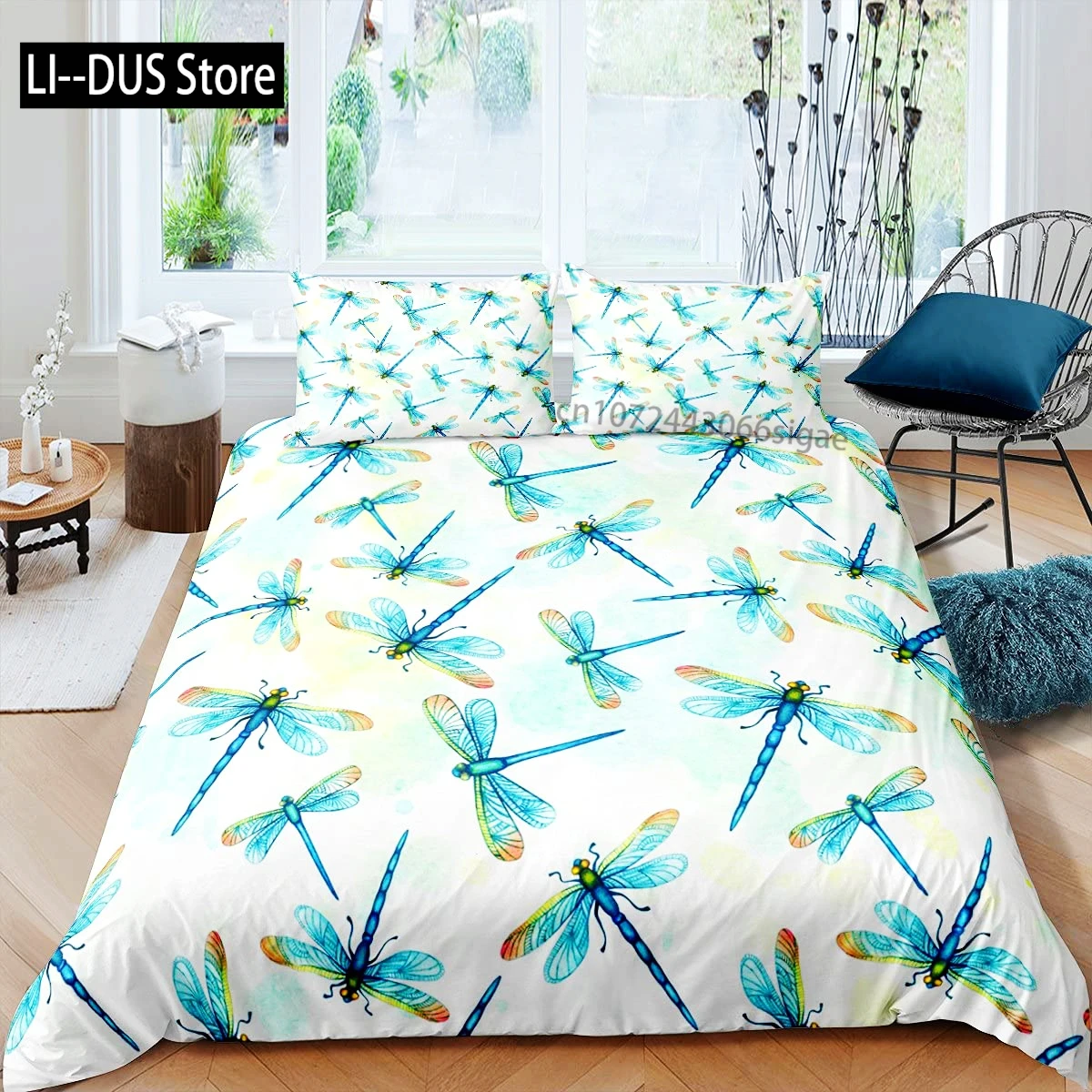 الأزهار اليعسوب طقم سرير غطاء لحاف للأطفال بنين بنات المعزي غطاء لحاف نباتي مع 2 المخدة الحجم الكامل