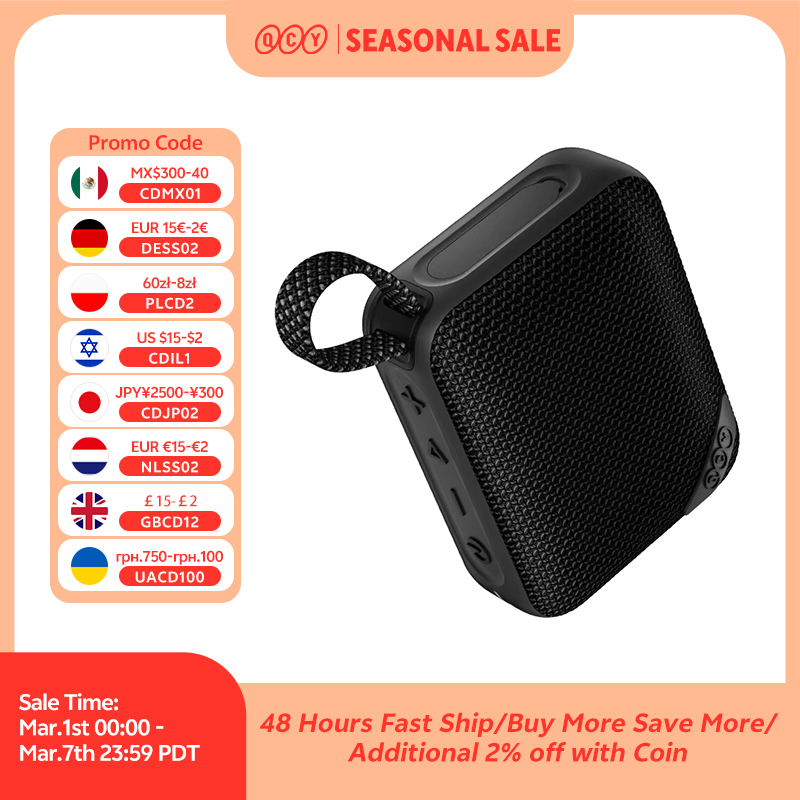  QCY SP2 Mini Speaker Bluetooth 5.3 Wireless Deep Bass HIFI Sound Box Portable RGB Light Speaker IP67 Waterproof Subwoofer 