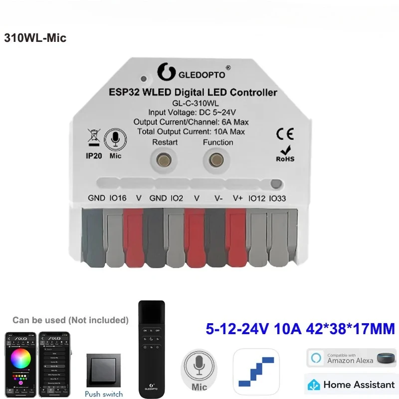 ESP32 8266 Mini WLED Controller LED Gledopto Music Dynamic Modes Use for WS2811 WS2812 SK6812 TM1814 WS2813 WS2815 Strip