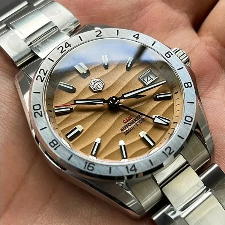ساعة سان مارتن للرجال بتوقيت جرينتش 39 ملم ساعة يد ميكانيكية أوتوماتيكية غواص 10ATM مقاومة للماء BGW-9 ياقوت مضيء NH34 إطار فولاذي #6
