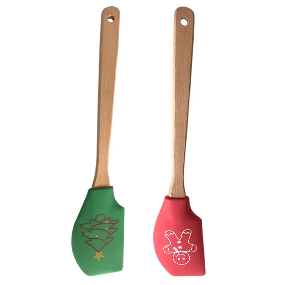 

2Pcs Christmas Baking Scrapers Smooth Edge Silicone Cream Spatula for Cake Decorating Butter Spreading Kitchen Cooking Tool