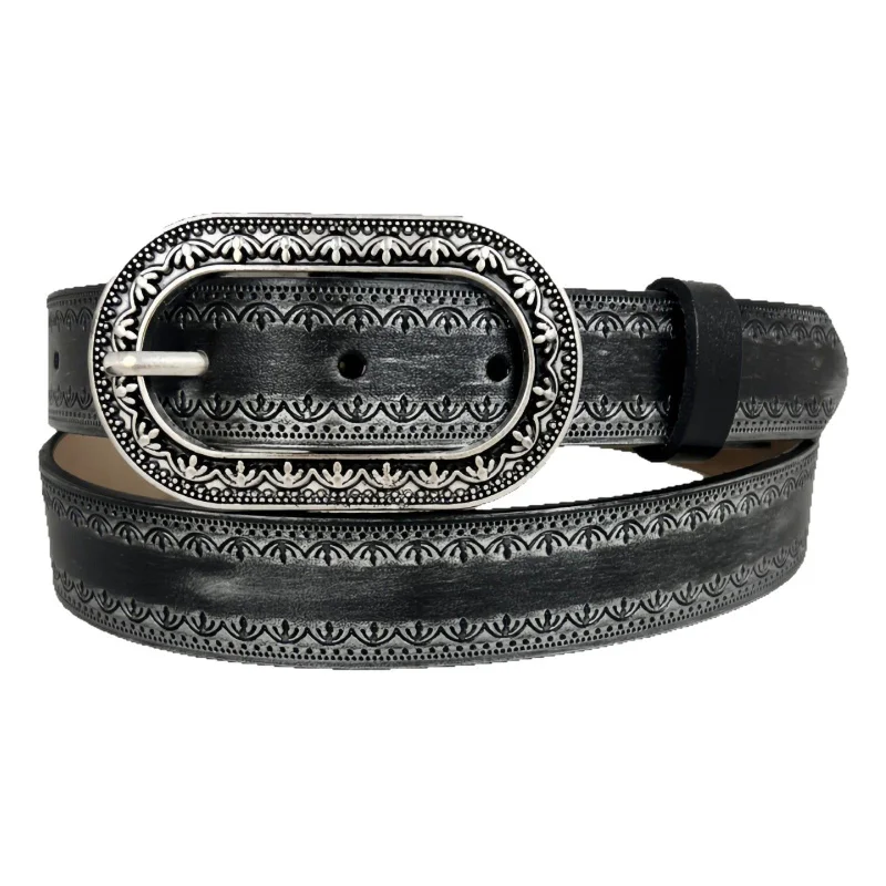 Western Gradual Color Leather Women belt Fashion Embossed Retro Pattern Pin Buckle Belt for Ladies