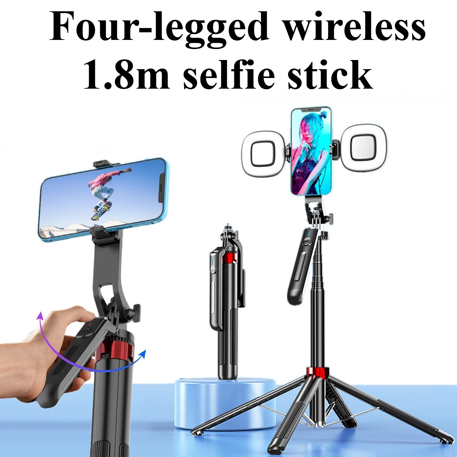 

Регулируемая четырехъядерная алюминиевая Bluetooth-палка для селфи с дистанционным управлением 1,8 м для смартфона GoPro Insta360 29,5-180 см