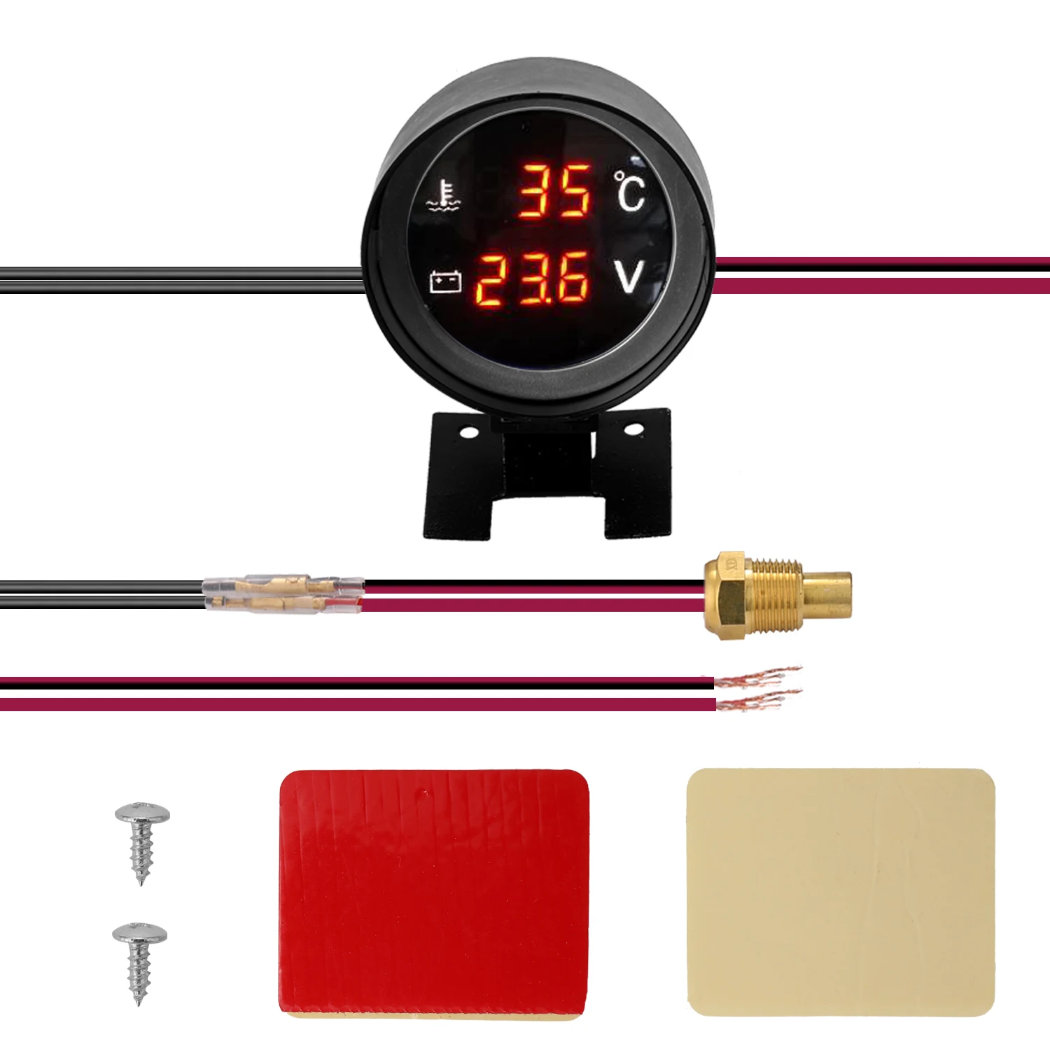 Runde LED digitale PKW LKW Wasser temperatur anzeige Temperatur sensor Temperatur Moto Voltmeter Volt Spannungs messer 2 in 1 12,0 V 24V