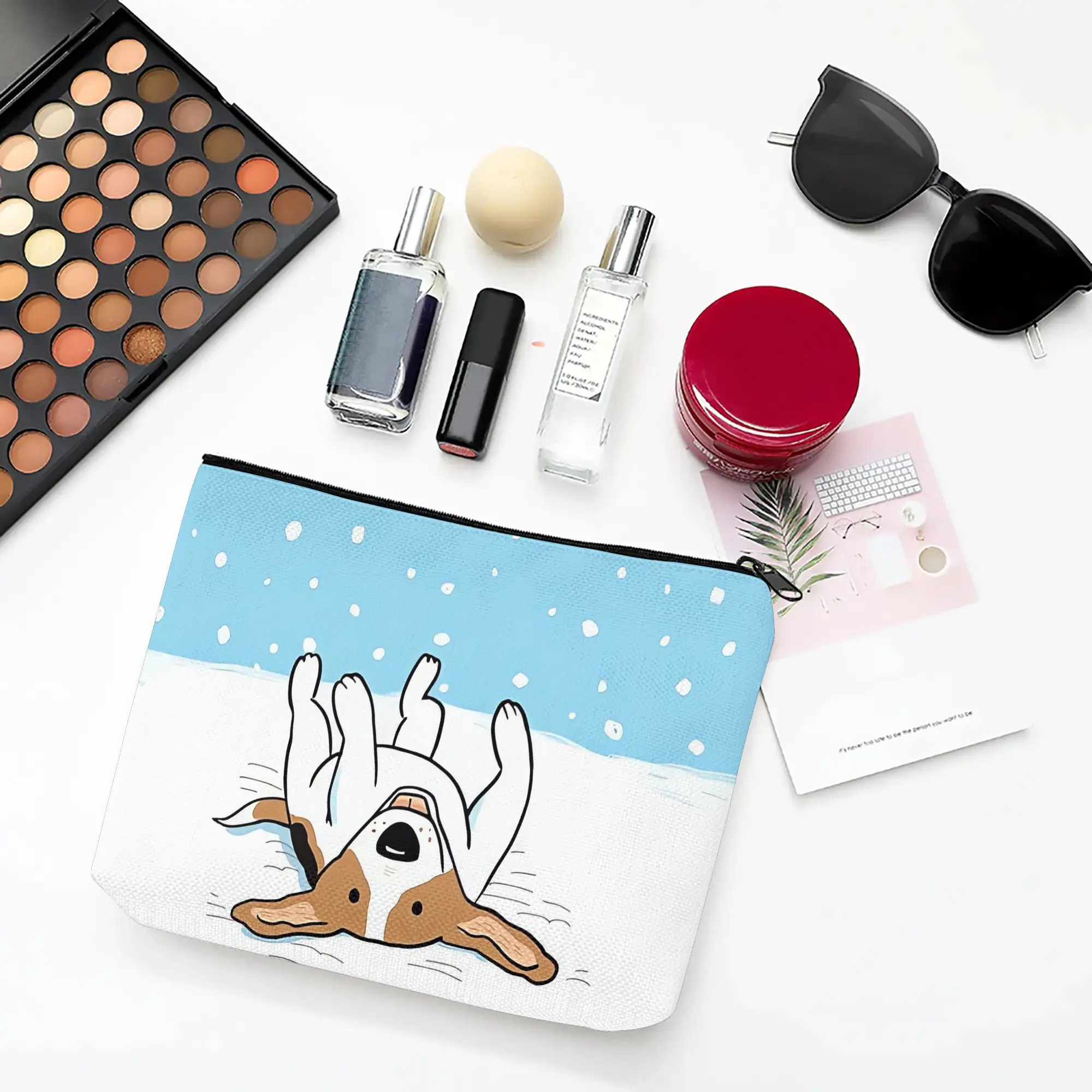 1 Piece of Super Cute Beagle-Themed Compact Makeup Bag - Multifunctional Zipper Pouch for Women, Jewelry Storage Bag, Perfect Travel Zipper Organizer, Fun Birthday Gift