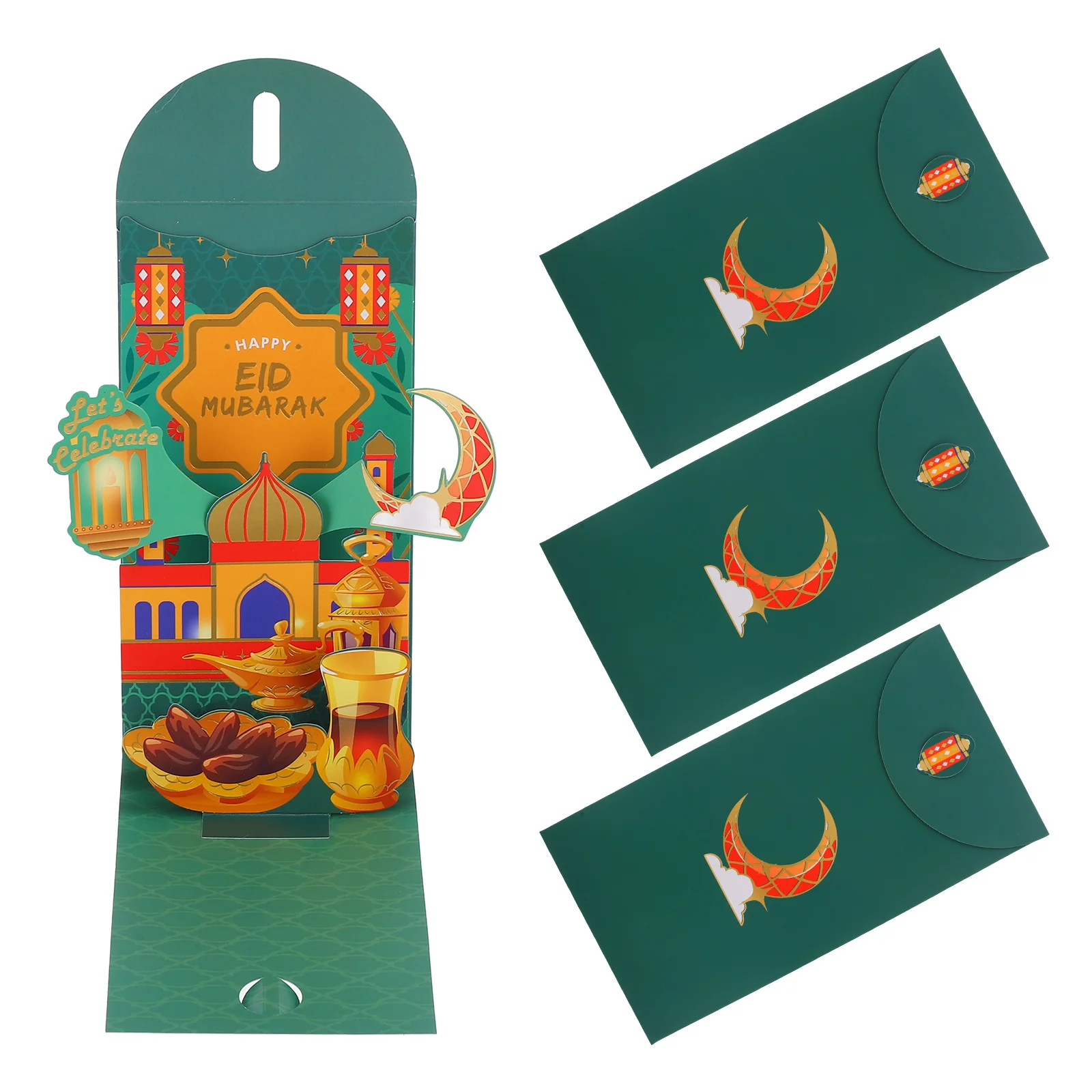 

4 Pcs Greeting Cards Red Envelopes for Eid Festival Cash Packing Celebrations Green Invitations Paper Money