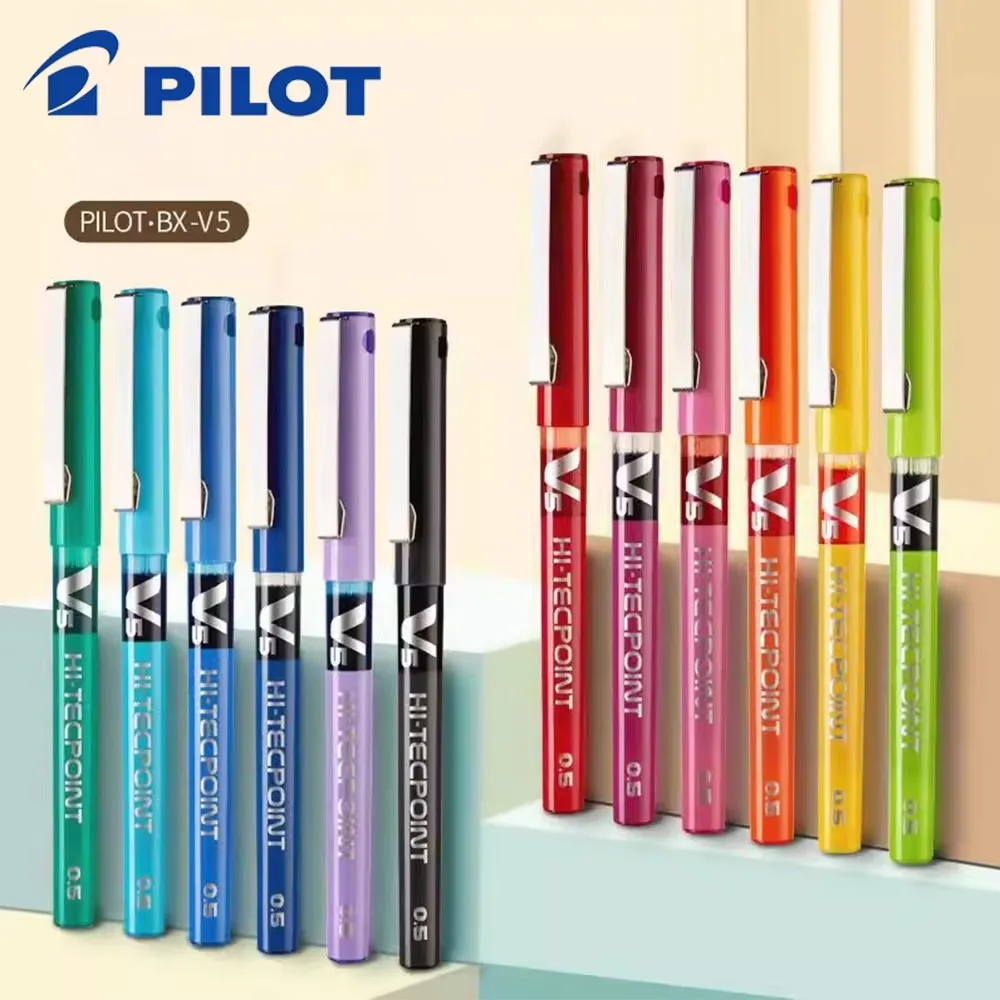 12Pcs Japan Pilot BX-V5 Gel Pen Hi Tecpoint Straight Liquid Color Ink Cute Stationery 0.5mm Office Accessories Art Supplies