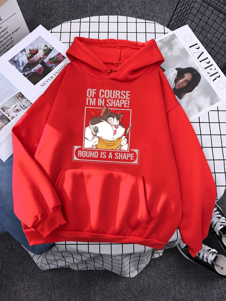 Meme Of Course I'M In Shape!Round Is A Shape Mens Hooded Simple Loose Pullovers Basic Soft Sportswear Autumn Pocket Sweatshirts