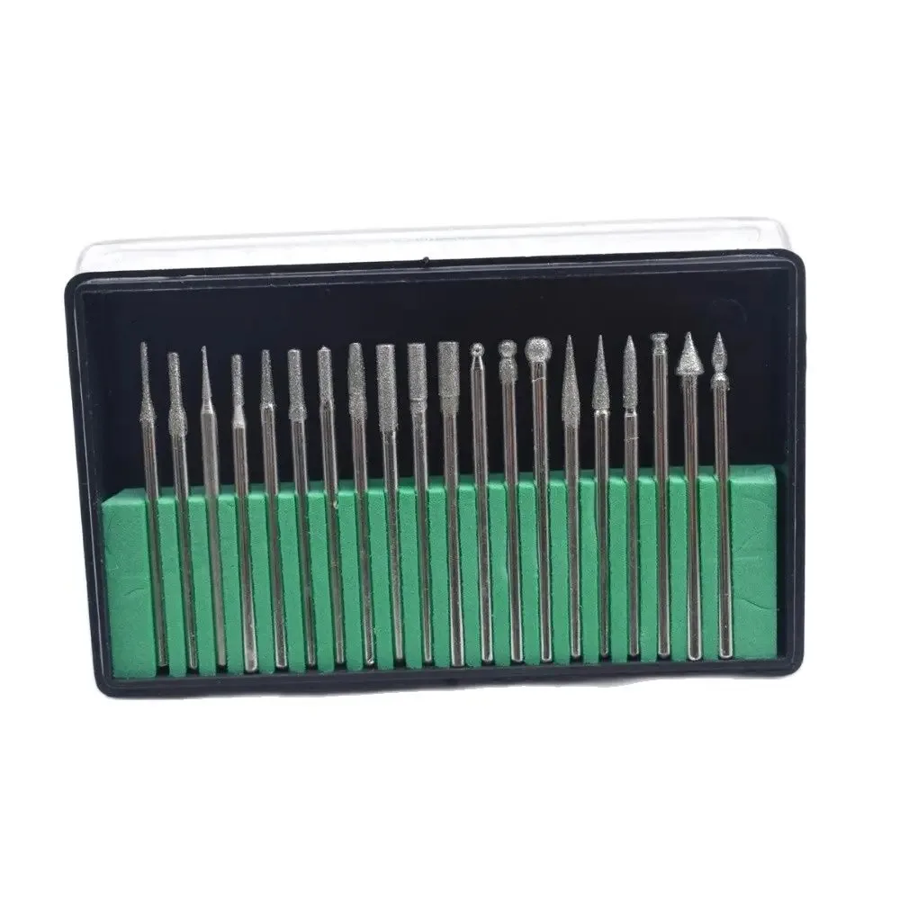 1 Box Diamond Grinding Head Stone Jade Carving Engraving Burrs 2.35mm Shank Polishing Bit Accessories Jewelry Tools