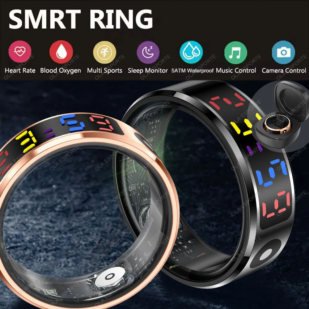 

Smart Ring Men Women LED Display Screen,Gift Ring,Heart Rate Blood Oxygen Monitor,Multi Sport Modes,5ATM & IP68 Waterproof Rings