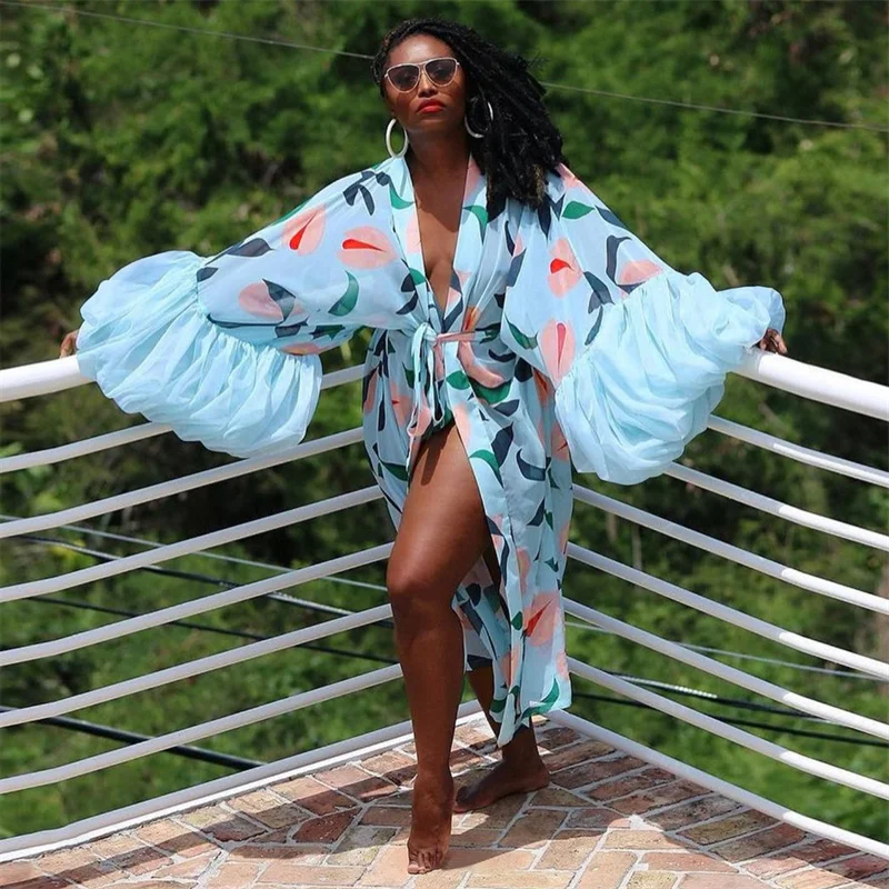 

2025 Autumn Spring Print Puff Sleeve Trench Coat Woman Y2K Clothes Open Stitch Harajuku Fashion Lace-up Wrap Coat Outerwears