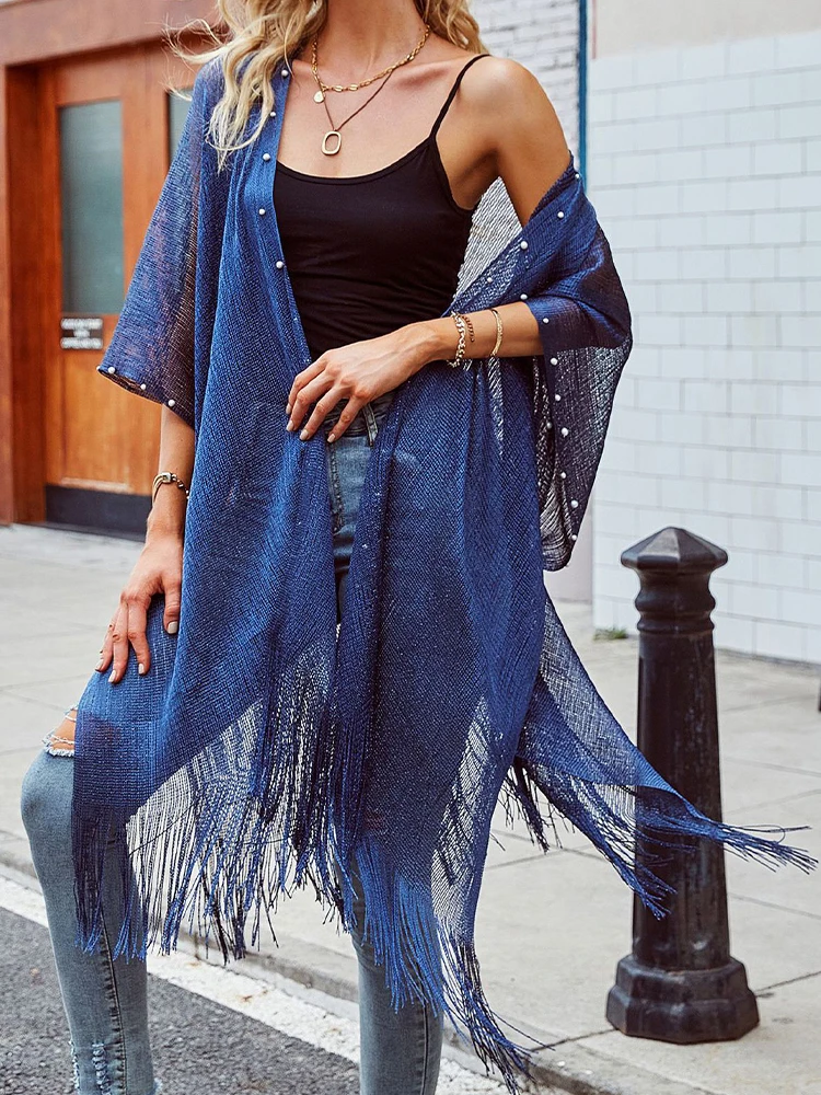 Bikini Cover Up Women Summer See Through Beach Shawl Cardigan Fashion Swimwear Beachwear Bikini Cover-ups Ladies Tassel Kimono