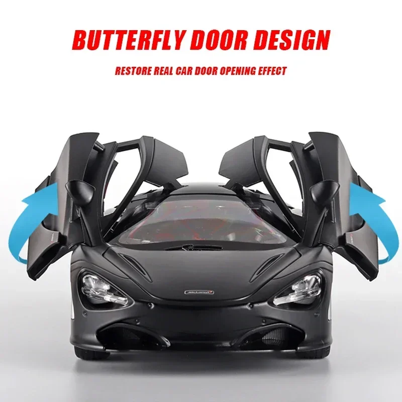 Mclaren-鋳造金属スポーツカーモデル720s,スケール1:24,合金,車のシリーズコレクション,シミュレーション,音と光,男の子へのギフト